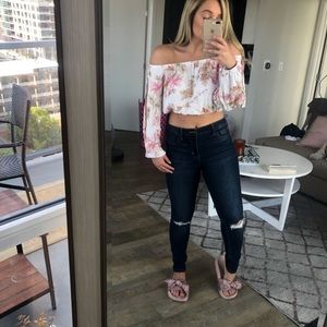 Off the shoulder long sleeve crop top